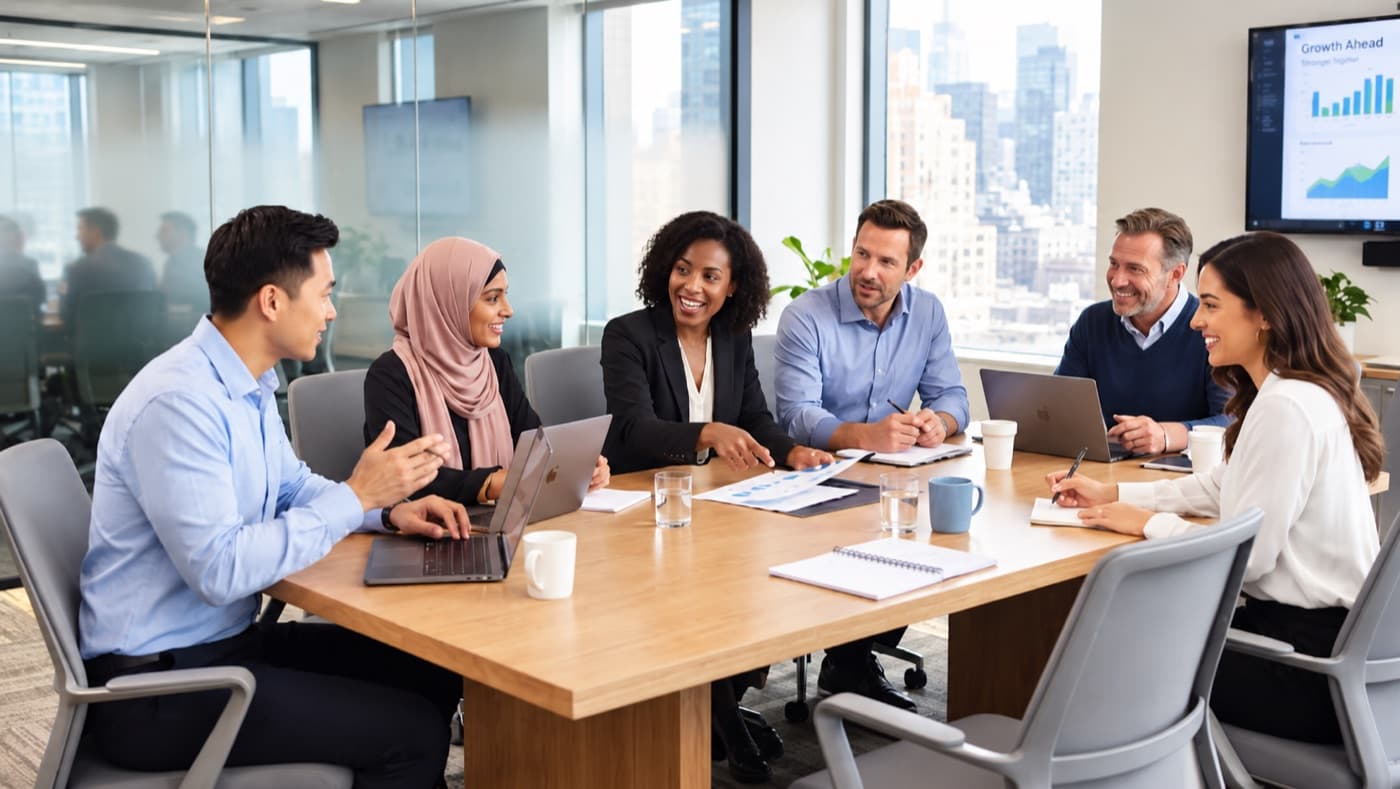 Union Rewards colleagues talking around a meeting table